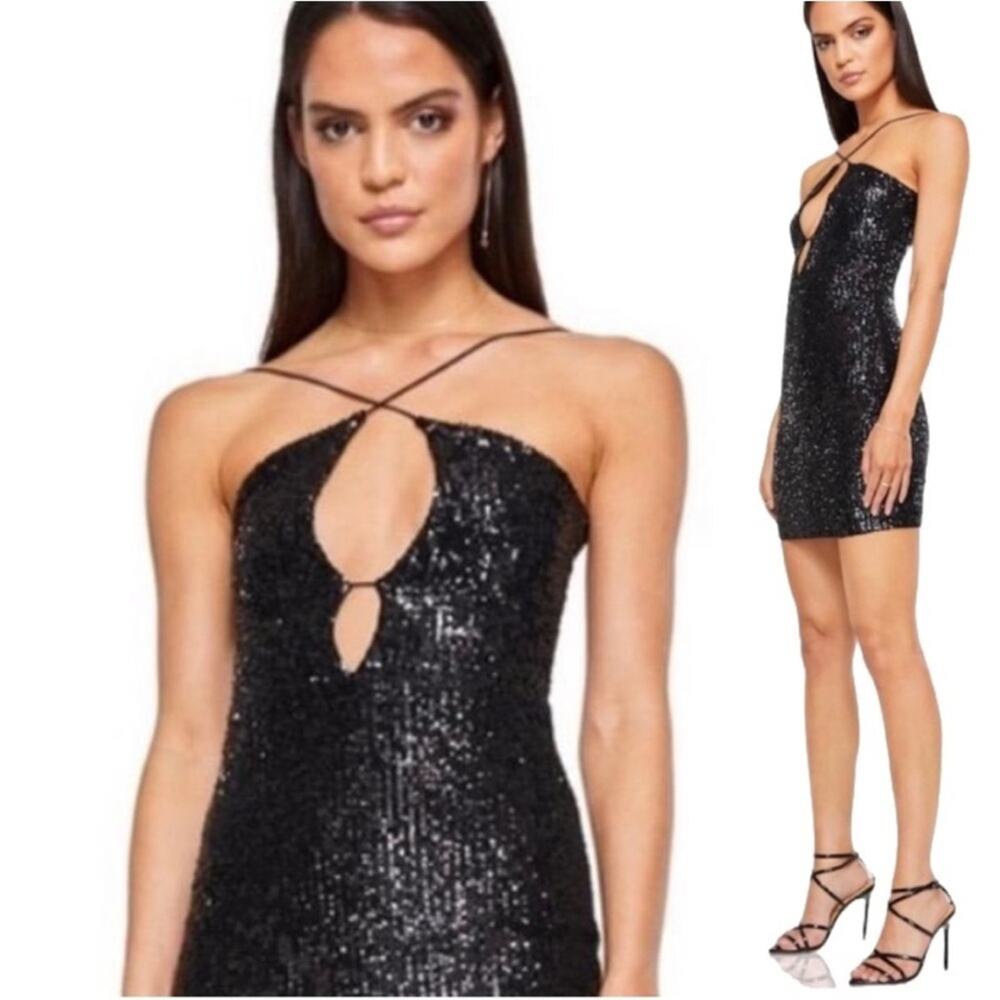 Revolve Nookie Supreme Black‎ Sequin Strappy NYE Mini Dress Size M NEW